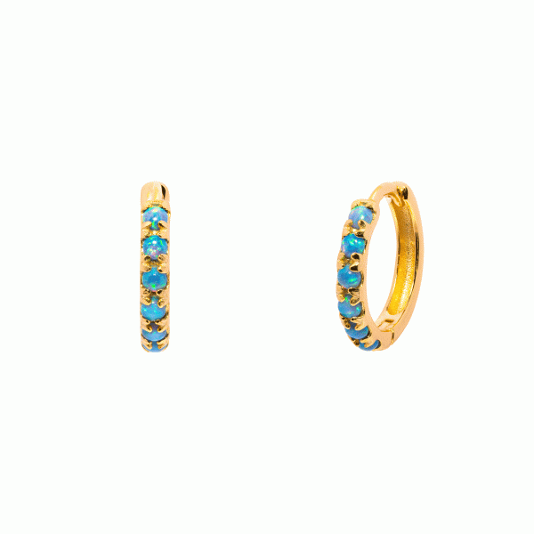 Gold Plated Blue Cubic Zirconia Set Huggy Earrings