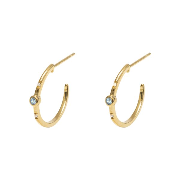 Gold Plated Aqua Cubic Zirconia Set Hoop Earrings