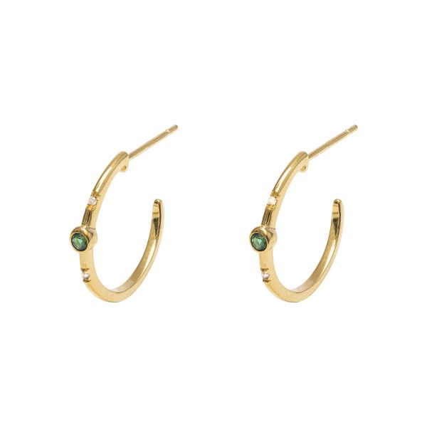 Gold Plated Green Cubic Zirconia Set Hoop Earrings