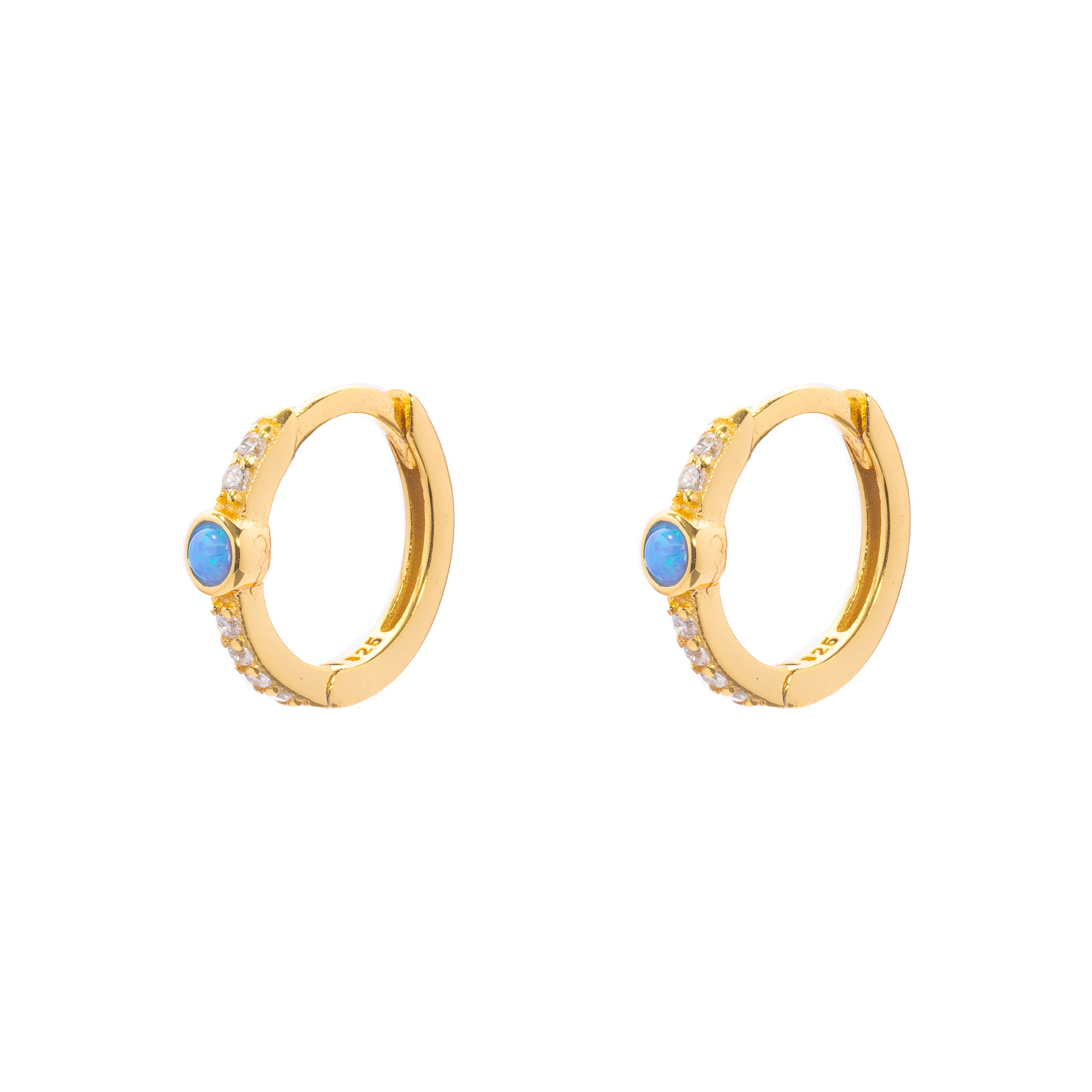 Gold Plated Cubic Zirconia and Blue Opalite Huggy earrings