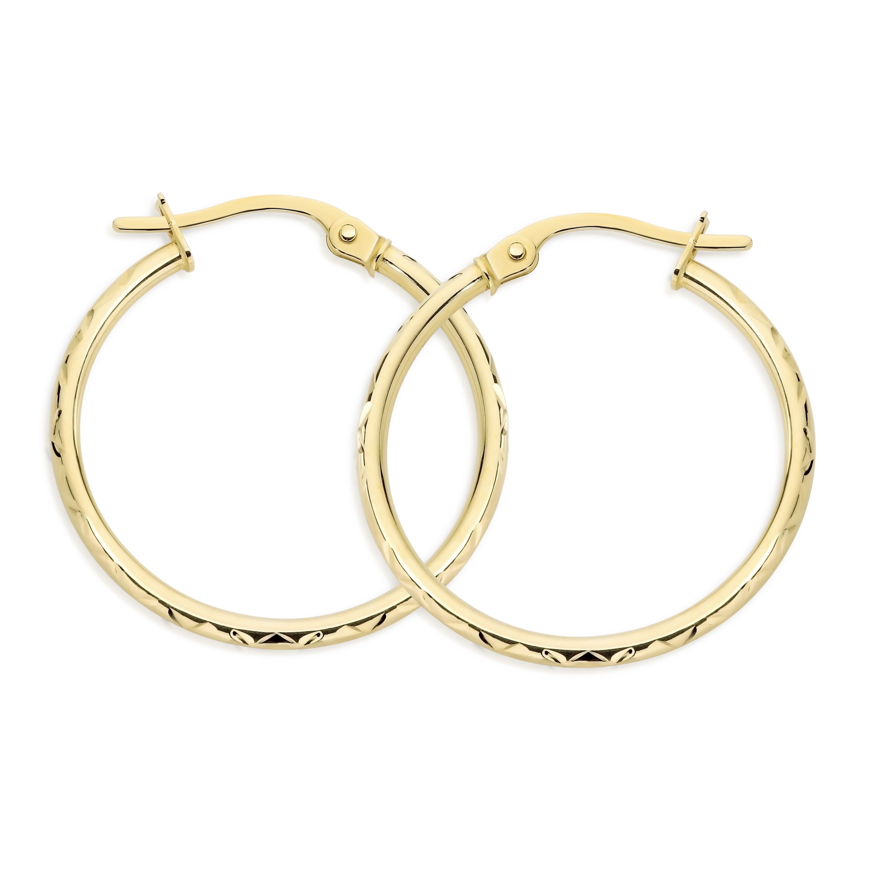 9ct Yellow Gold 15mm Tube Diamond Cut Hoops