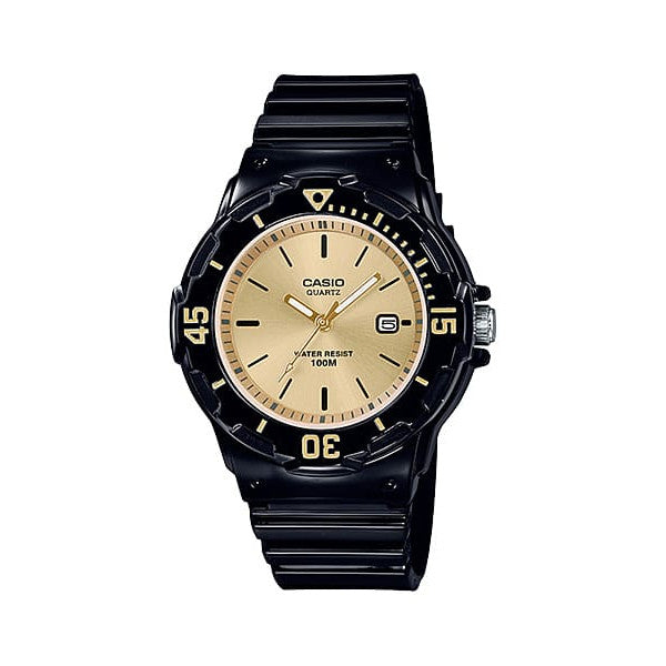Casio Ladies Black and Gold Diver Look Analogue Watch