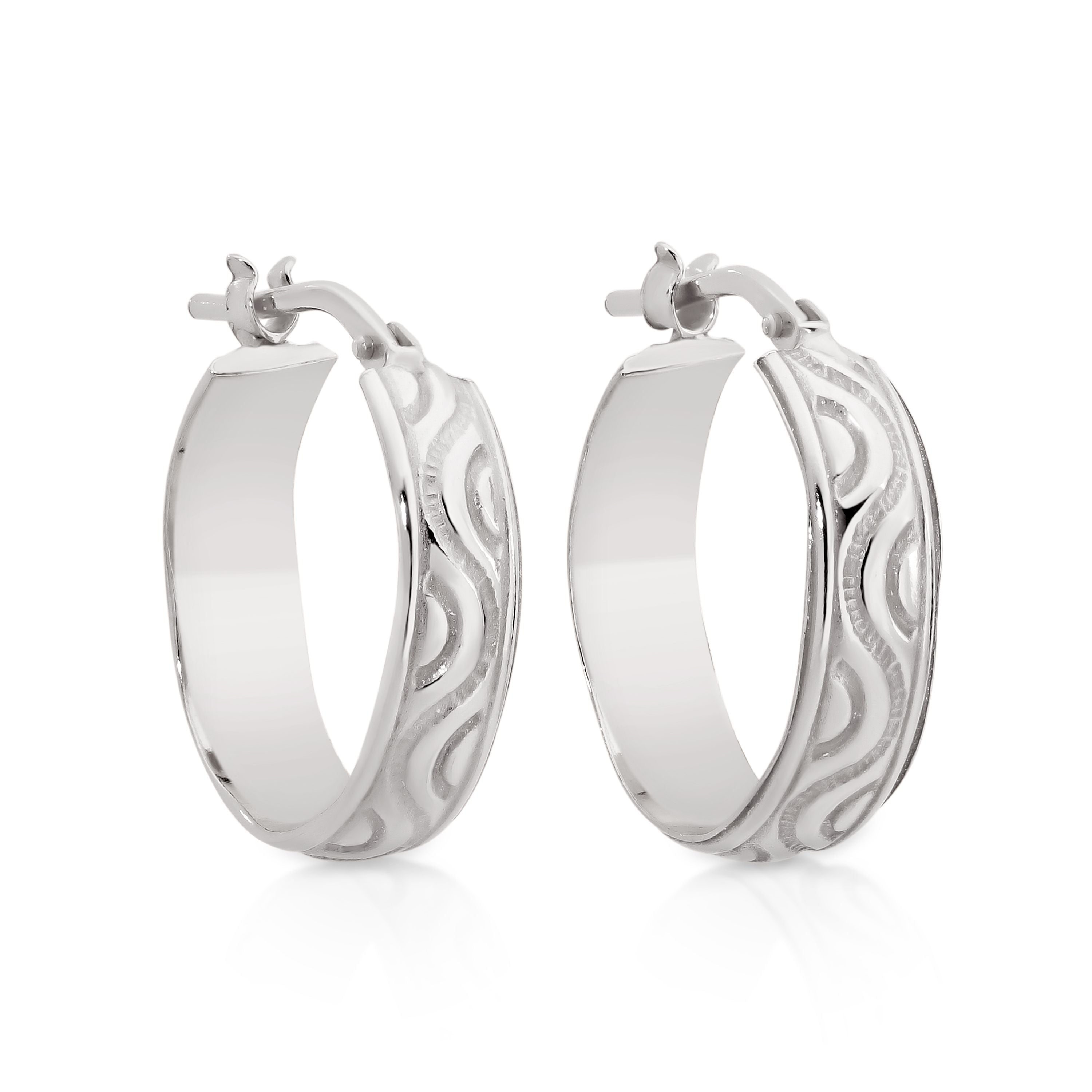 Sterling Silver Half Engraved Hoop Earrings