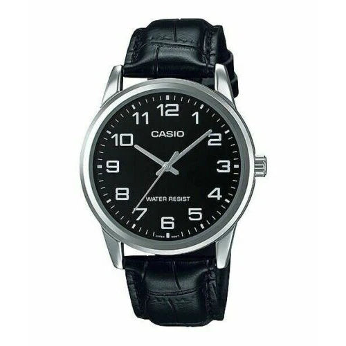 Casio Gents Analogue Black Leather Watch MTPV001L-1B