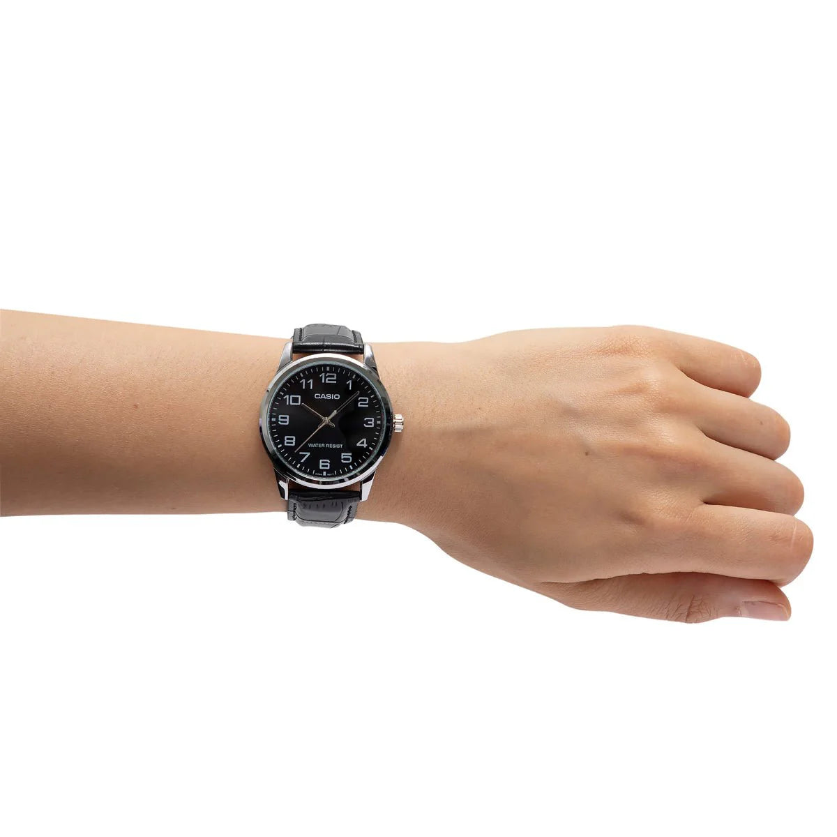 Casio Gents Analogue Black Leather Watch MTPV001L-1B