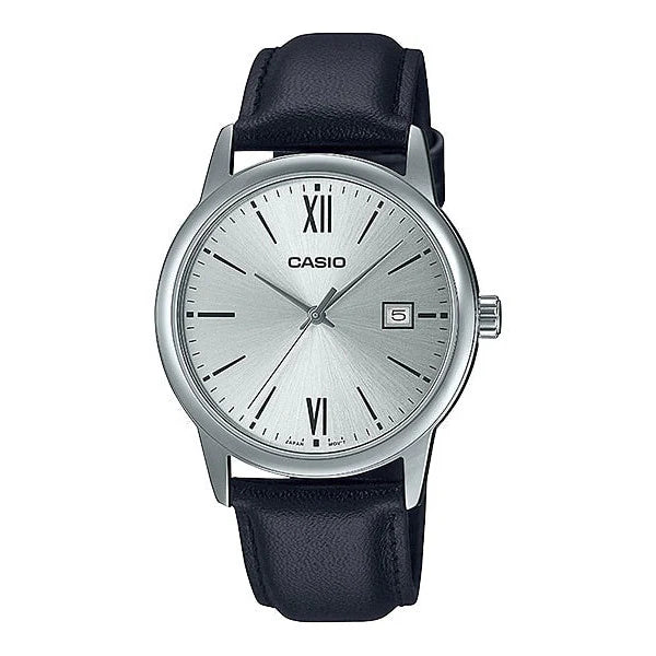 Casio Gents Analogue Silver Face Black Leather Band MTPV002L-7B3