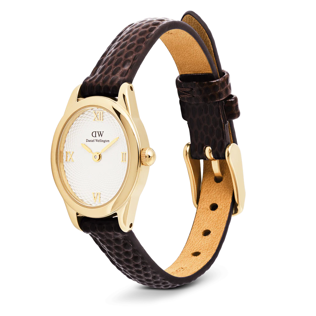 Daniel Wellington Ophelia Mini Dark Brown Lizard White Guilloché Gold