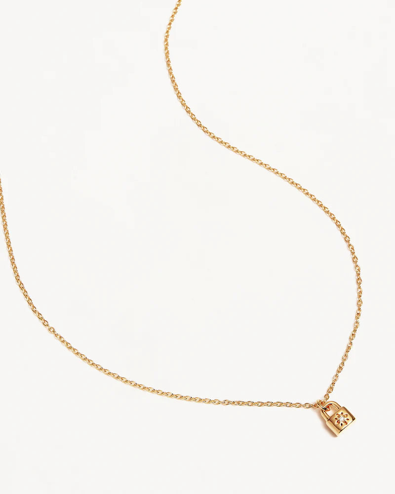 18k Gold Vermeil Crystal Lotus Padlock Necklace