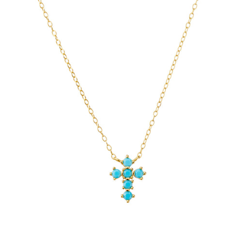 Sterling Silver Gold plated necklace with turquoise cross