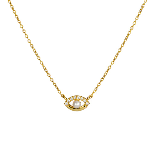Sterling Silver gold plated CZ and pearl eye necklace