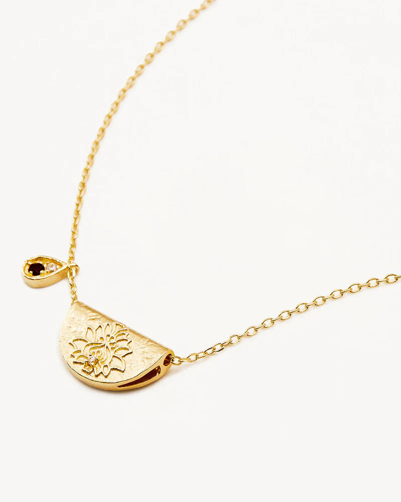 By Charlotte 18k Gold Vermeil Lotus Birthstone Necklace - January - Garnet