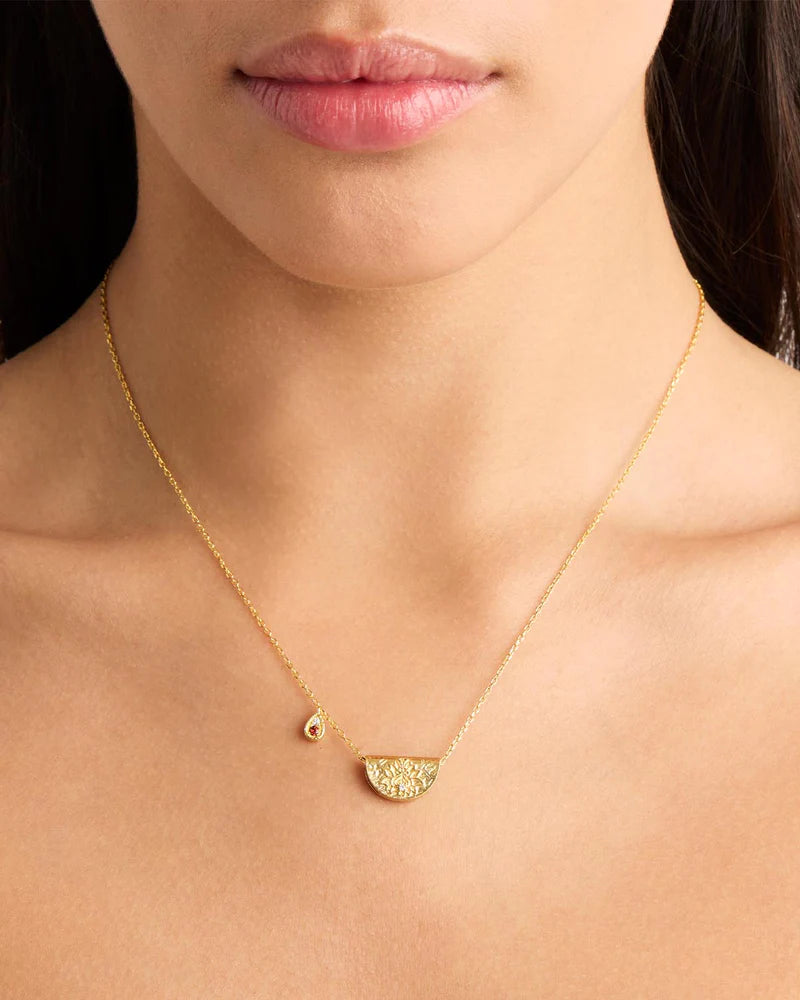 By Charlotte 18k Gold Vermeil Lotus Birthstone Necklace - January - Garnet