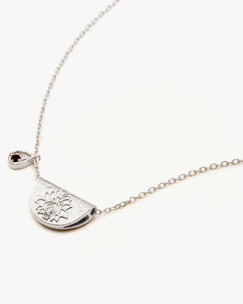 By Charlotte Sterling Silver Lotus Birthstone Necklace - January - Garnet