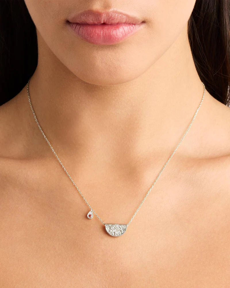 By Charlotte Sterling Silver Lotus Birthstone Necklace - January - Garnet