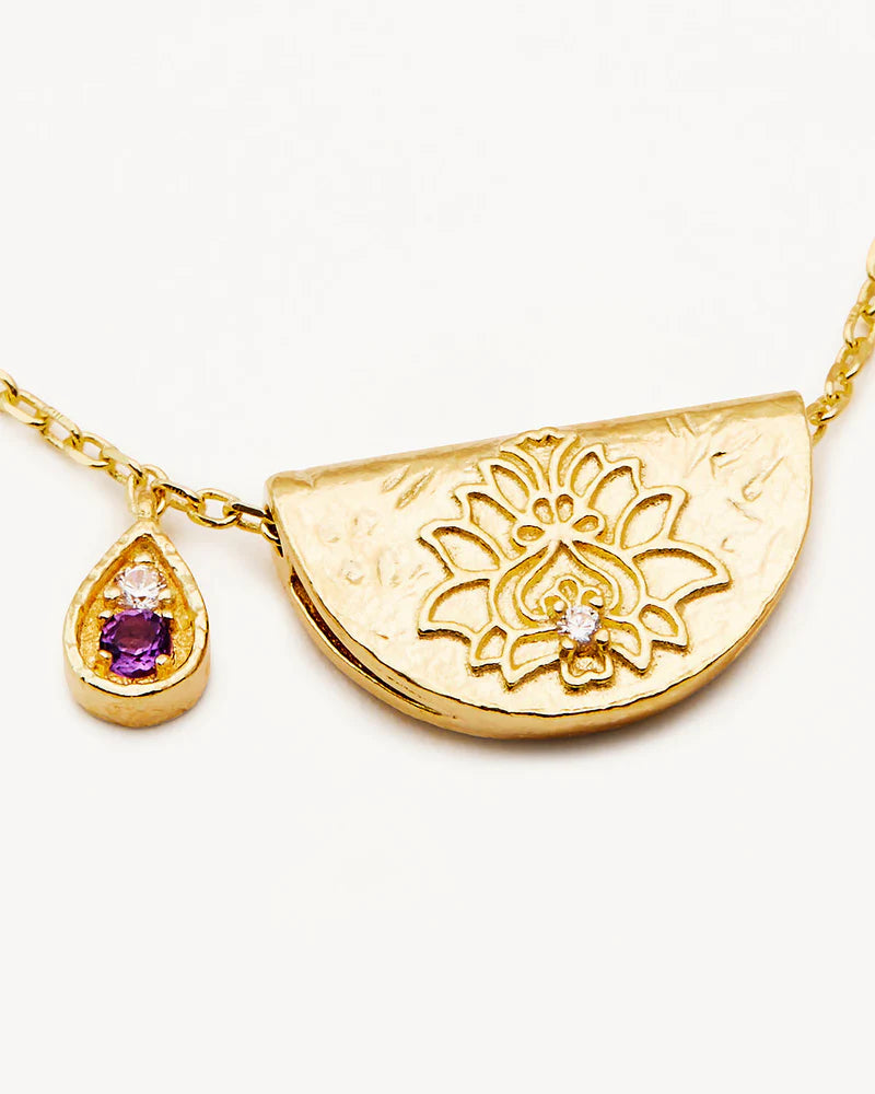 By Charlotte 18k Gold Vermeil Lotus Birthstone Necklace - February - Amethyst