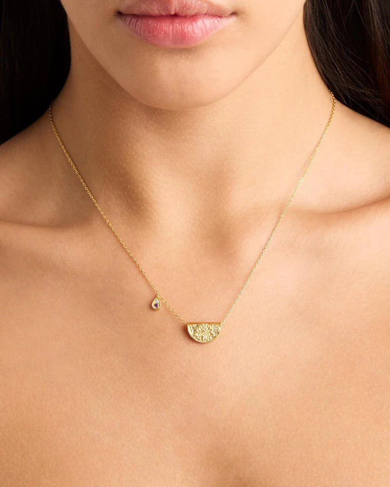 By Charlotte 18k Gold Vermeil Lotus Birthstone Necklace - February - Amethyst