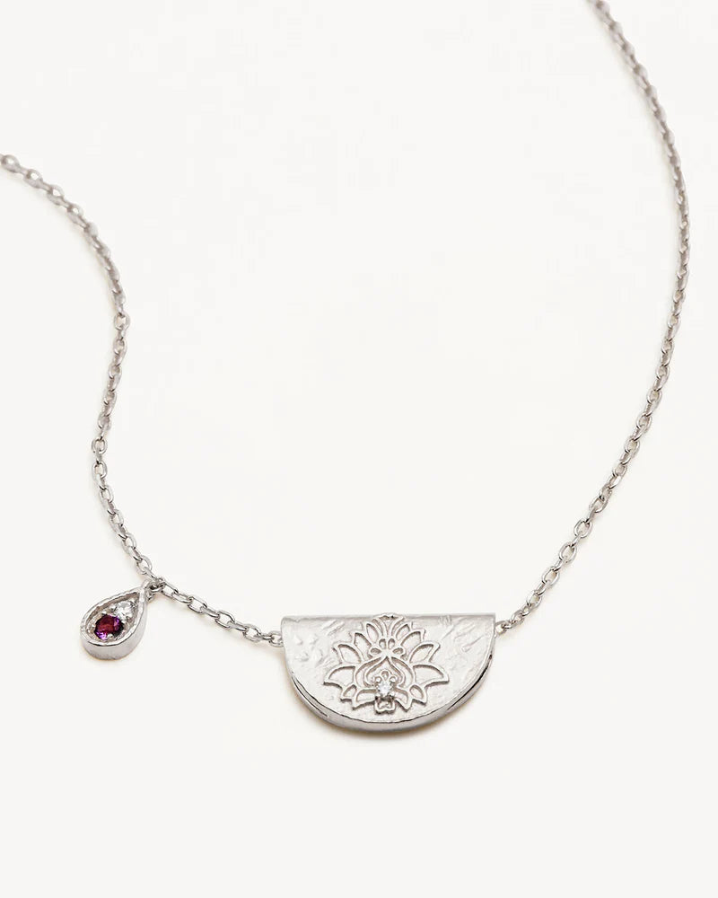 By Charlotte Lotus Sterling Silver Birthstone Necklace - February - Amethyst