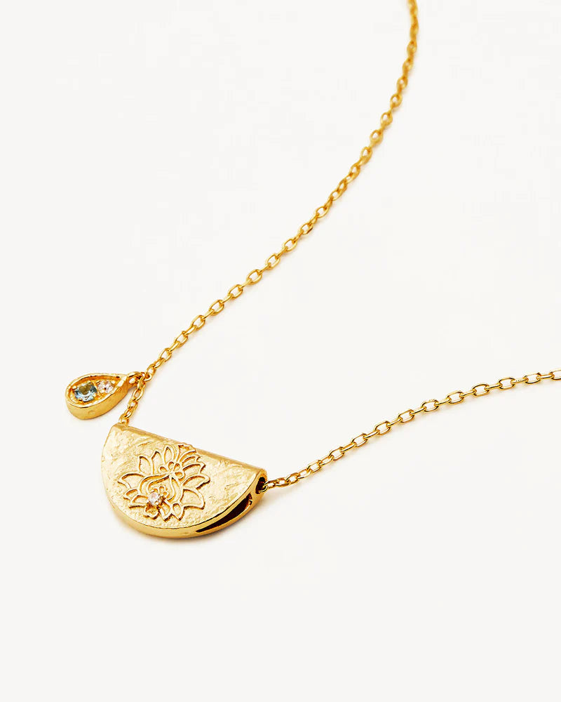By Charlotte 18k Gold Vermeil Lotus Birthstone Necklace - March - Aquamarine