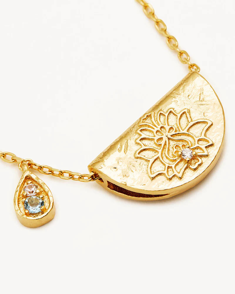 By Charlotte 18k Gold Vermeil Lotus Birthstone Necklace - March - Aquamarine