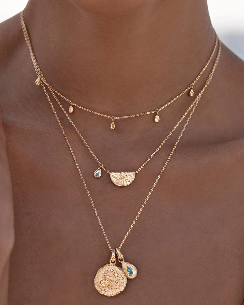 By Charlotte 18k Gold Vermeil Lotus Birthstone Necklace - March - Aquamarine
