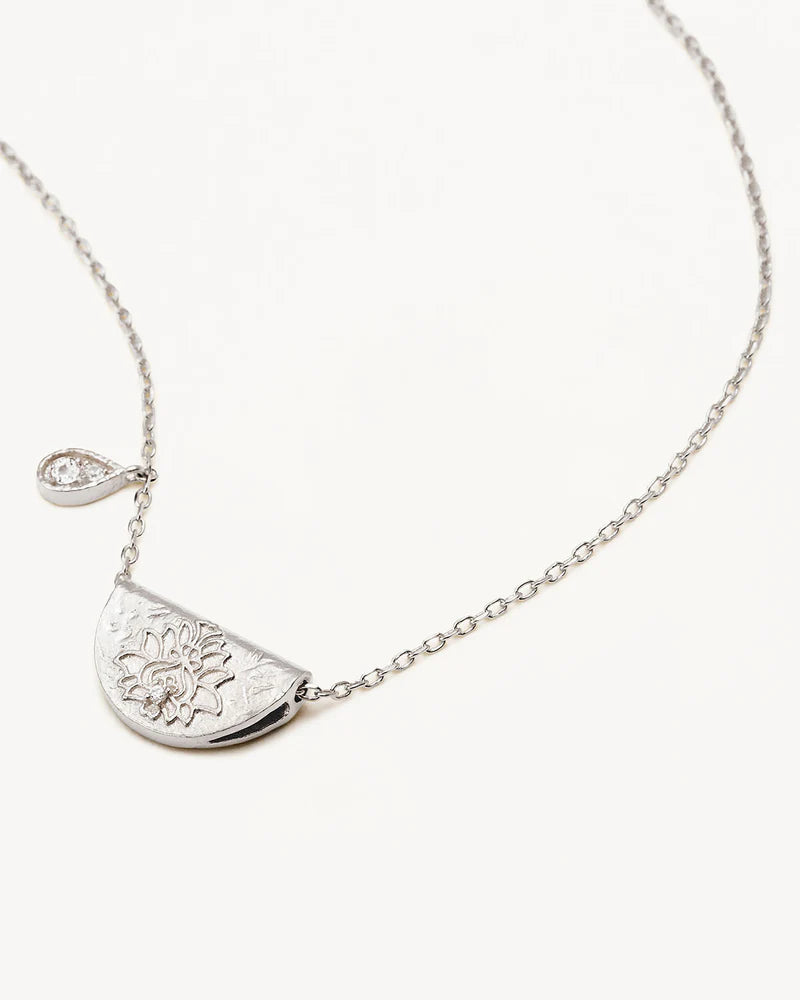 By Charlotte Sterling Silver Lotus Birthstone Necklace - April - White Topaz