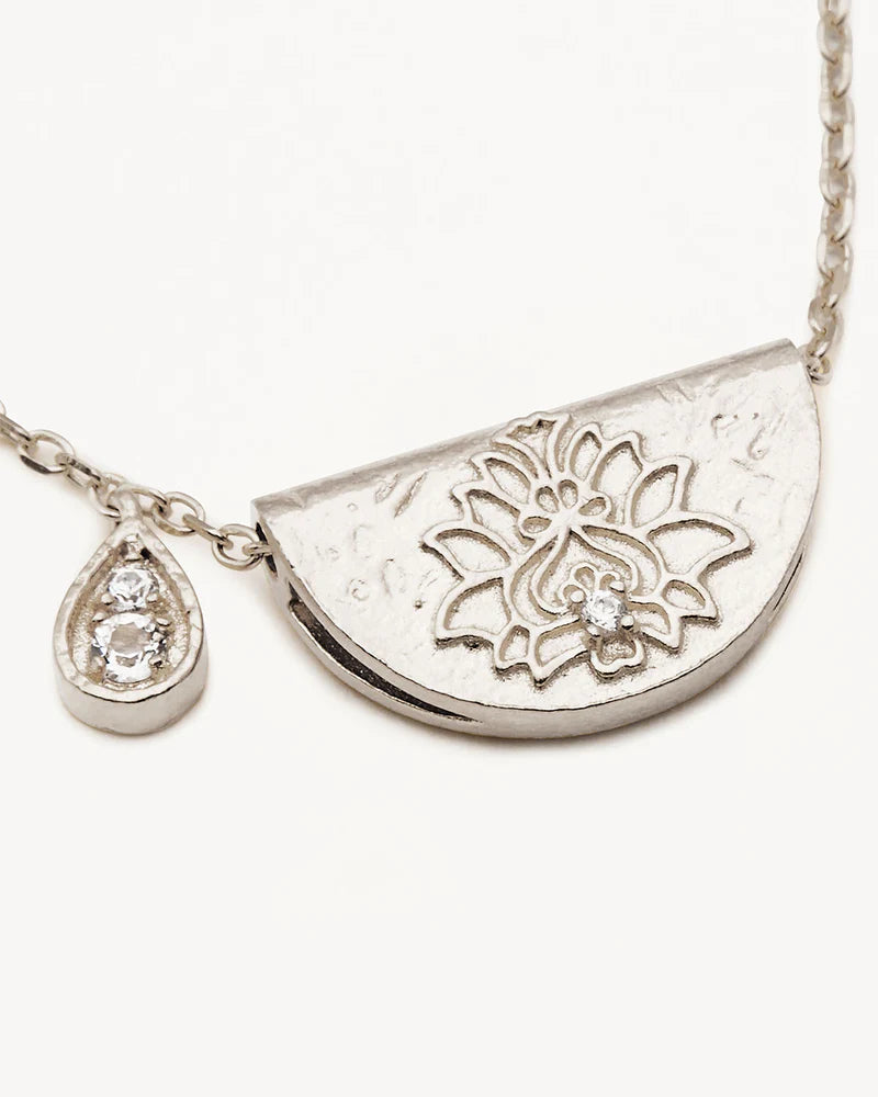 By Charlotte Sterling Silver Lotus Birthstone Necklace - April - White Topaz