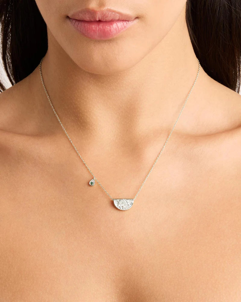 By Charlotte Lotus Birthstone Sterling Silver Necklace - May - Emerald