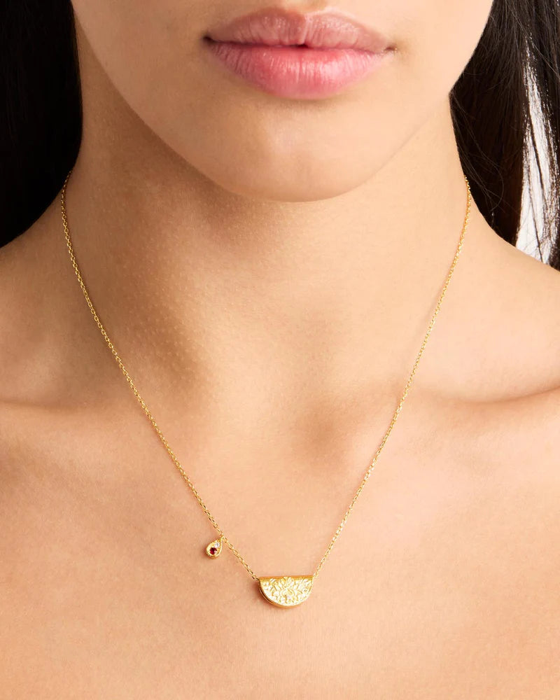 By Charlotte 18k Gold Vermeil Lotus Birthstone Necklace - July - Ruby