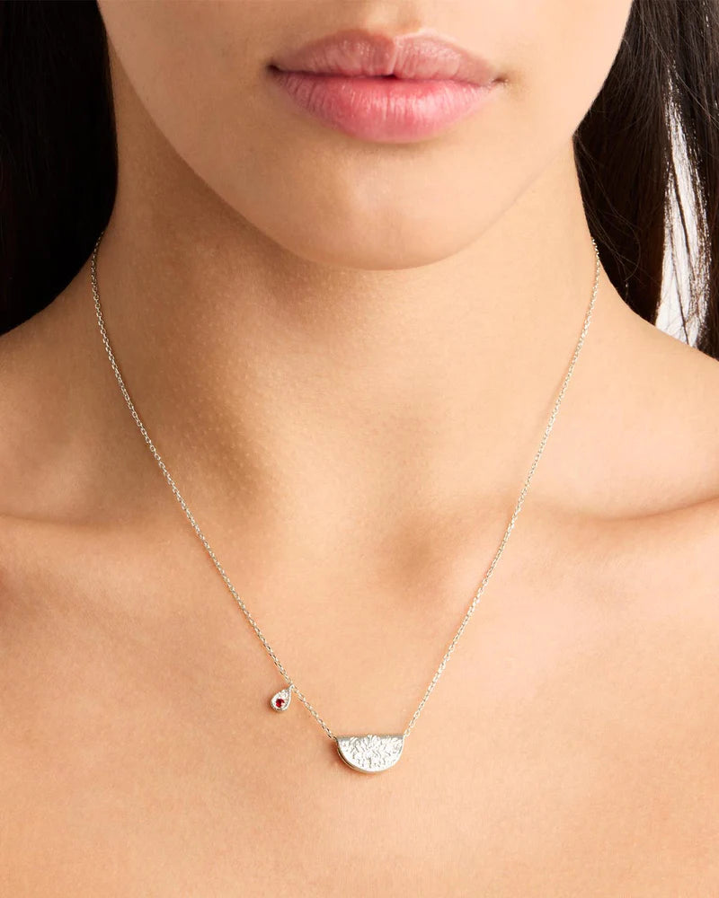 By Charlotte Sterling Silver Lotus Birthstone Necklace - July - Ruby