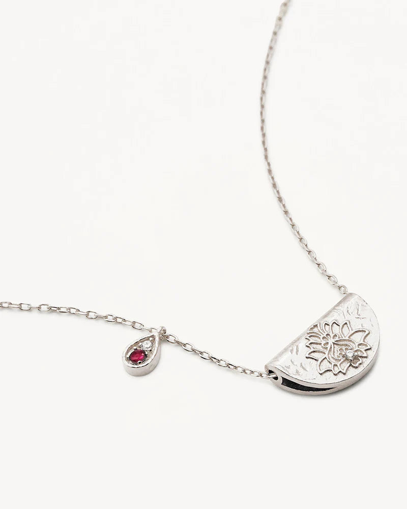 By Charlotte Sterling Silver Lotus Birthstone Necklace - July - Ruby