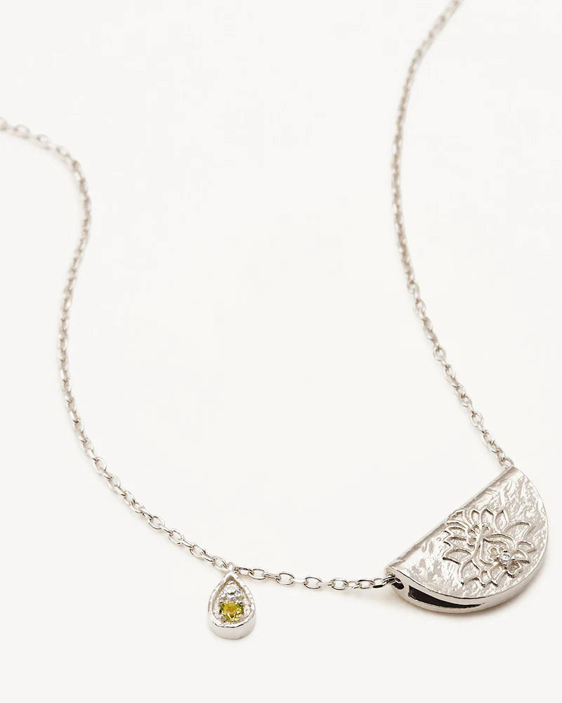 By Charlotte Sterling Silver Lotus Birthstone Necklace - August - Peridot