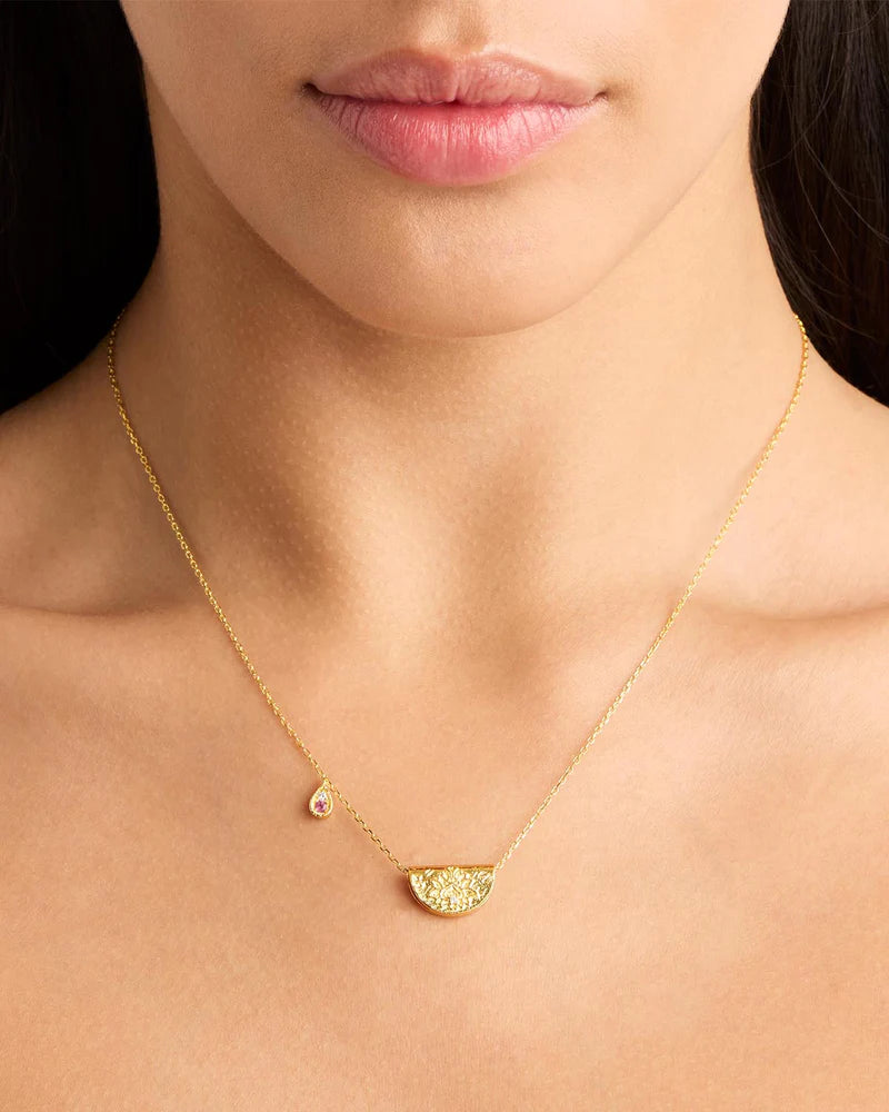 By Charlotte 18k Gold Vermeil Lotus Birthstone Necklace - October - Pink Tourmaline