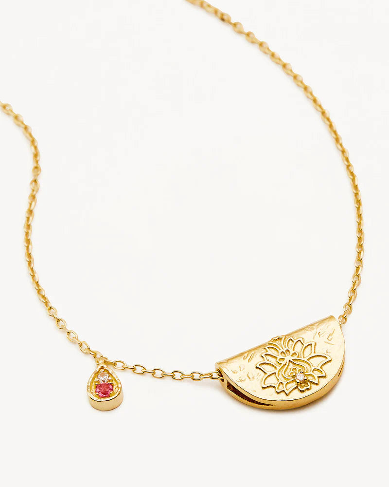 By Charlotte 18k Gold Vermeil Lotus Birthstone Necklace - October - Pink Tourmaline