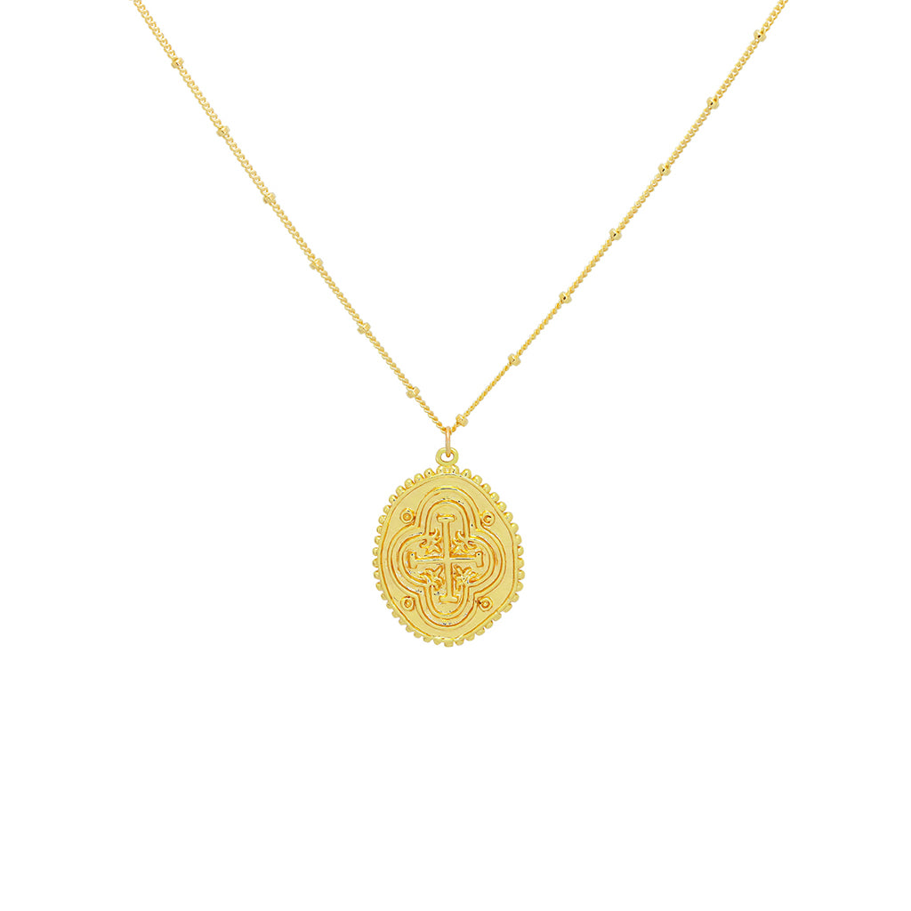 Gold Filled Oval Cross Pendant and Beaded Chain