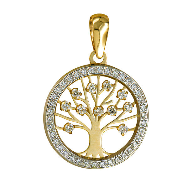 9ct YG CZ Tree of Life 16mm Pendant