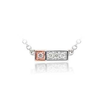 9ct Rose and White Gold Diamond and Pink Diamond Bar Necklace