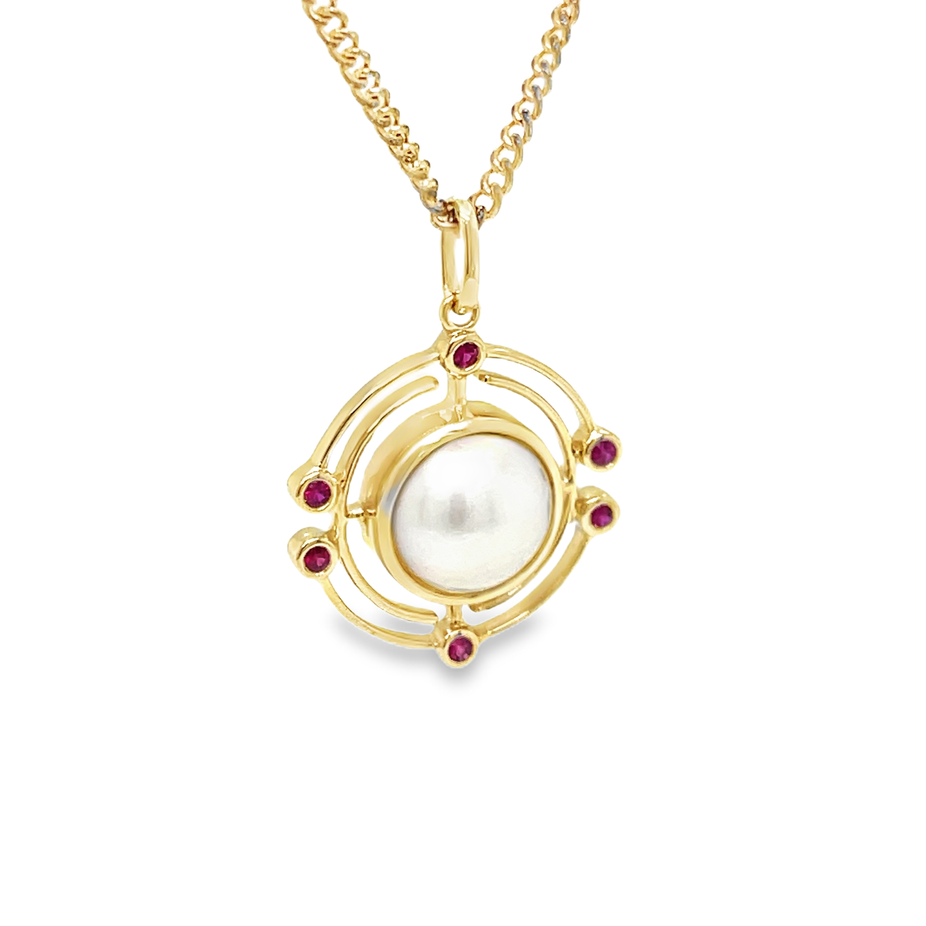 9ct Yellow Gold Mabe Pearl and Ruby Pendant