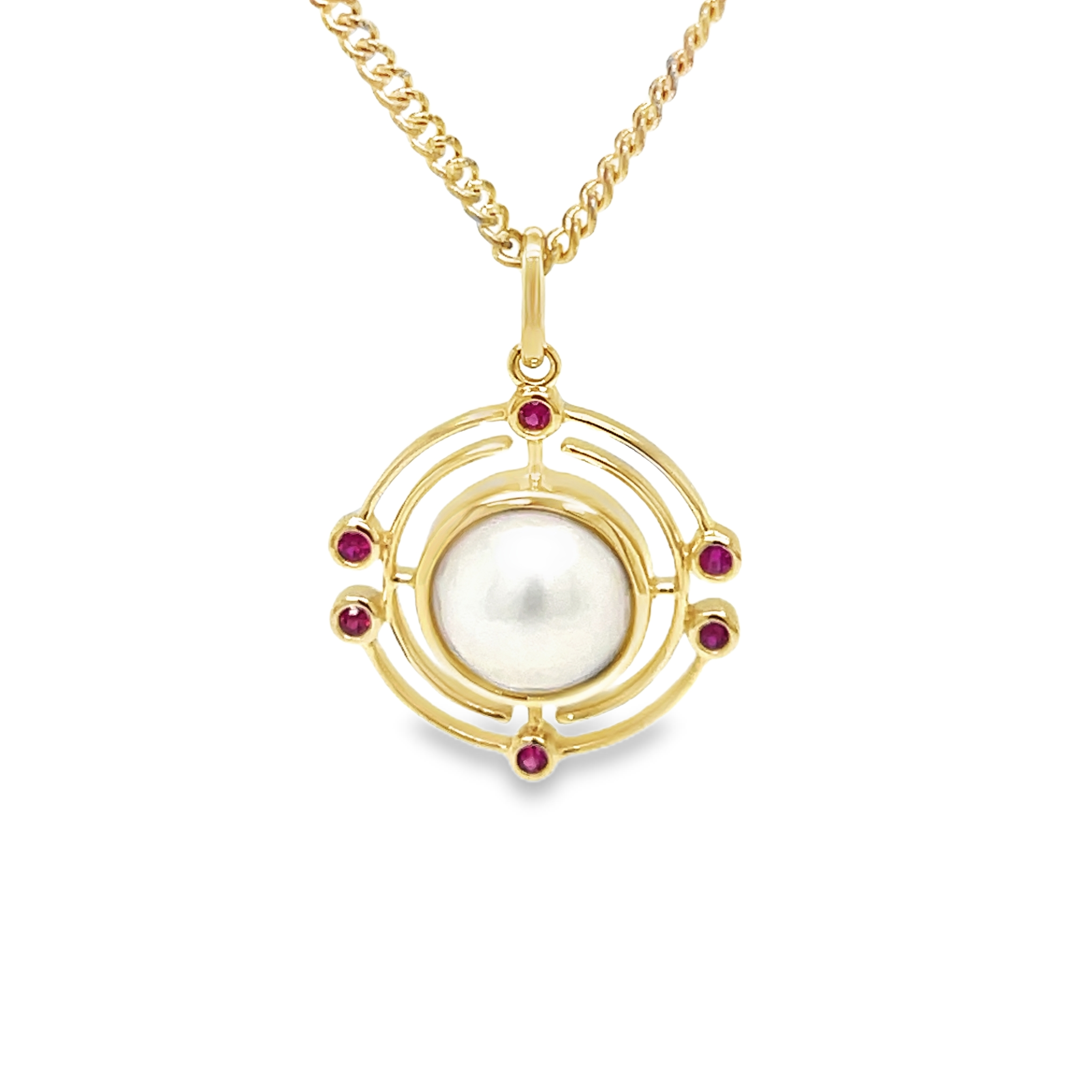 9ct Yellow Gold Mabe Pearl and Ruby Pendant