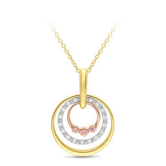 9ct Three Tone Pink and White Diamond Trilogy Circle Pendant