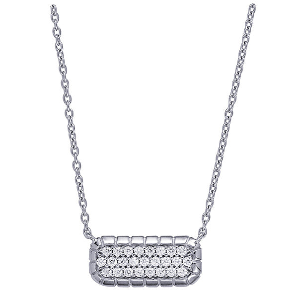 Sterling Silver Cubic Zirconia Set Bar Pendant with Chain