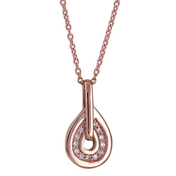 Rose Gold Plated Cubic Zirconia Teardrop Drop Pendant and Chain