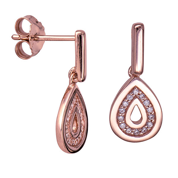 Rose Gold Plated Teardrop Drop Cubic Zirconia Earrings