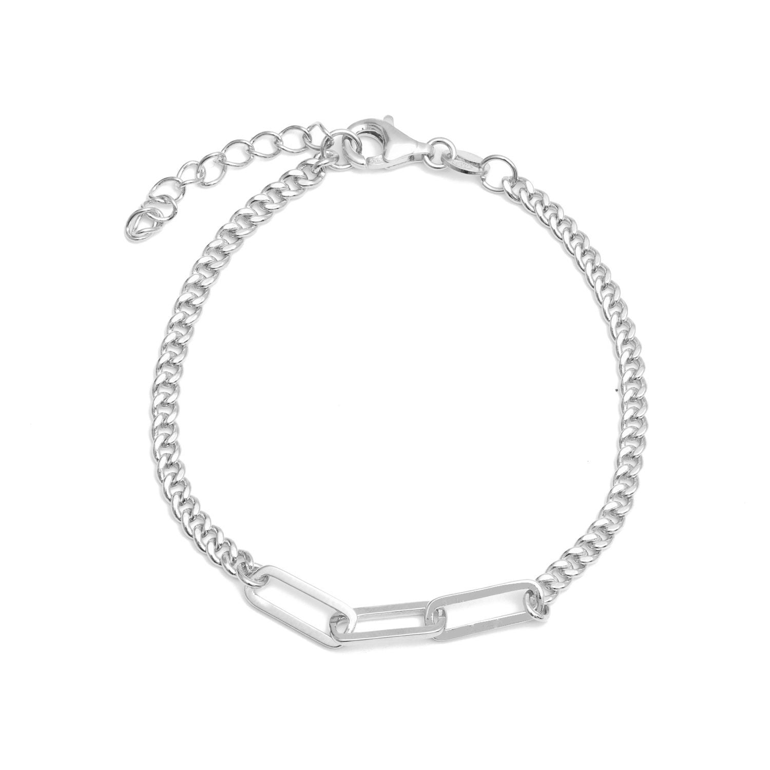 Sterling Silver Three Link and Curb Bracelet