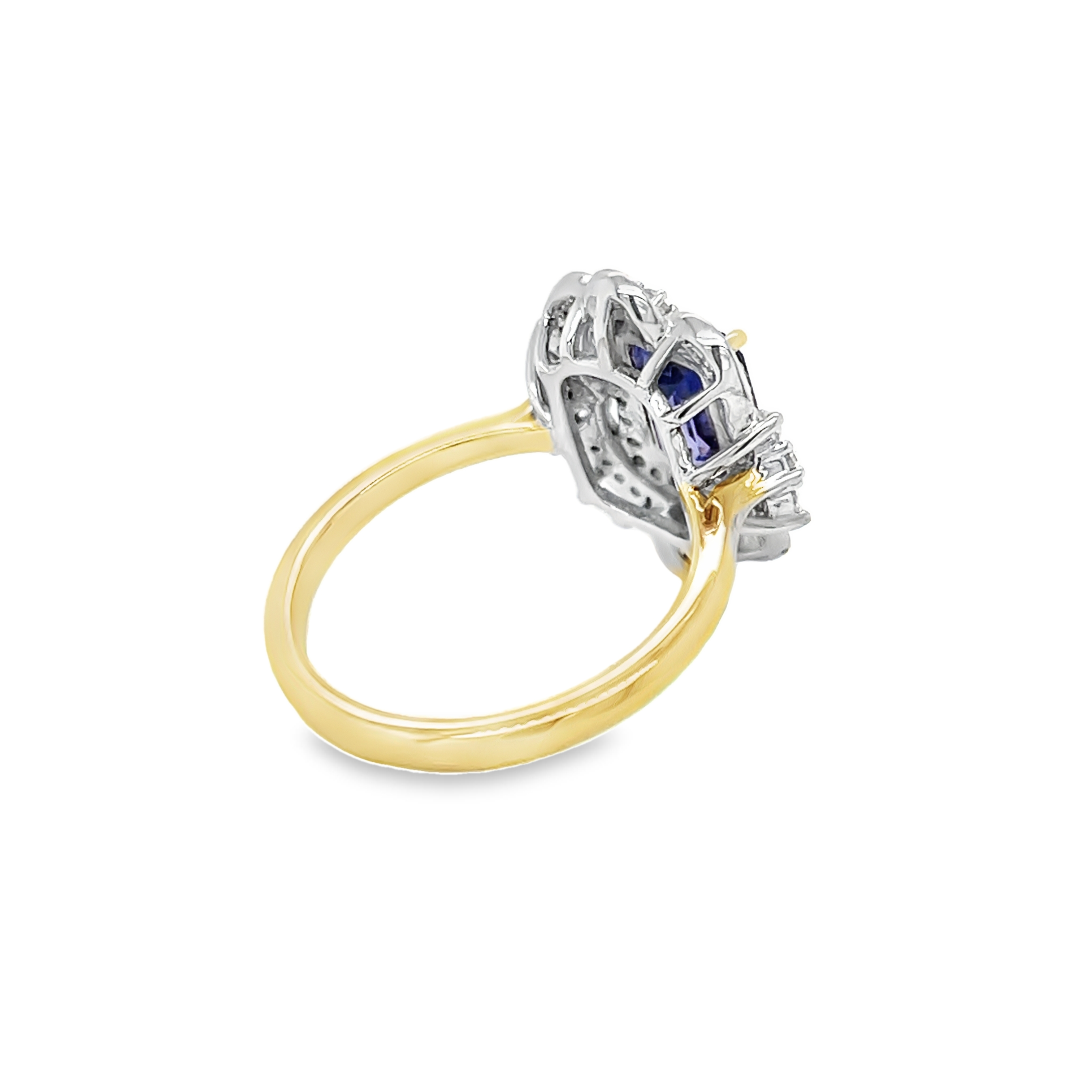 9ct Yellow and White Gold Tanzanite, Green Tsavorite and Diamond Ring