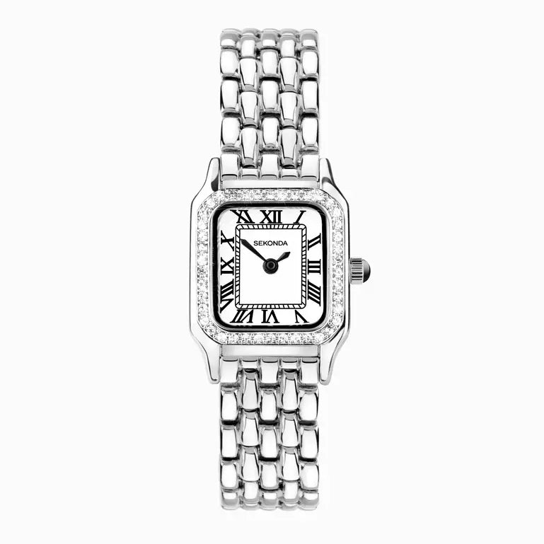 Sekonda Monica Ladies Watch Silver Case Stone Set Bezel & White Dial