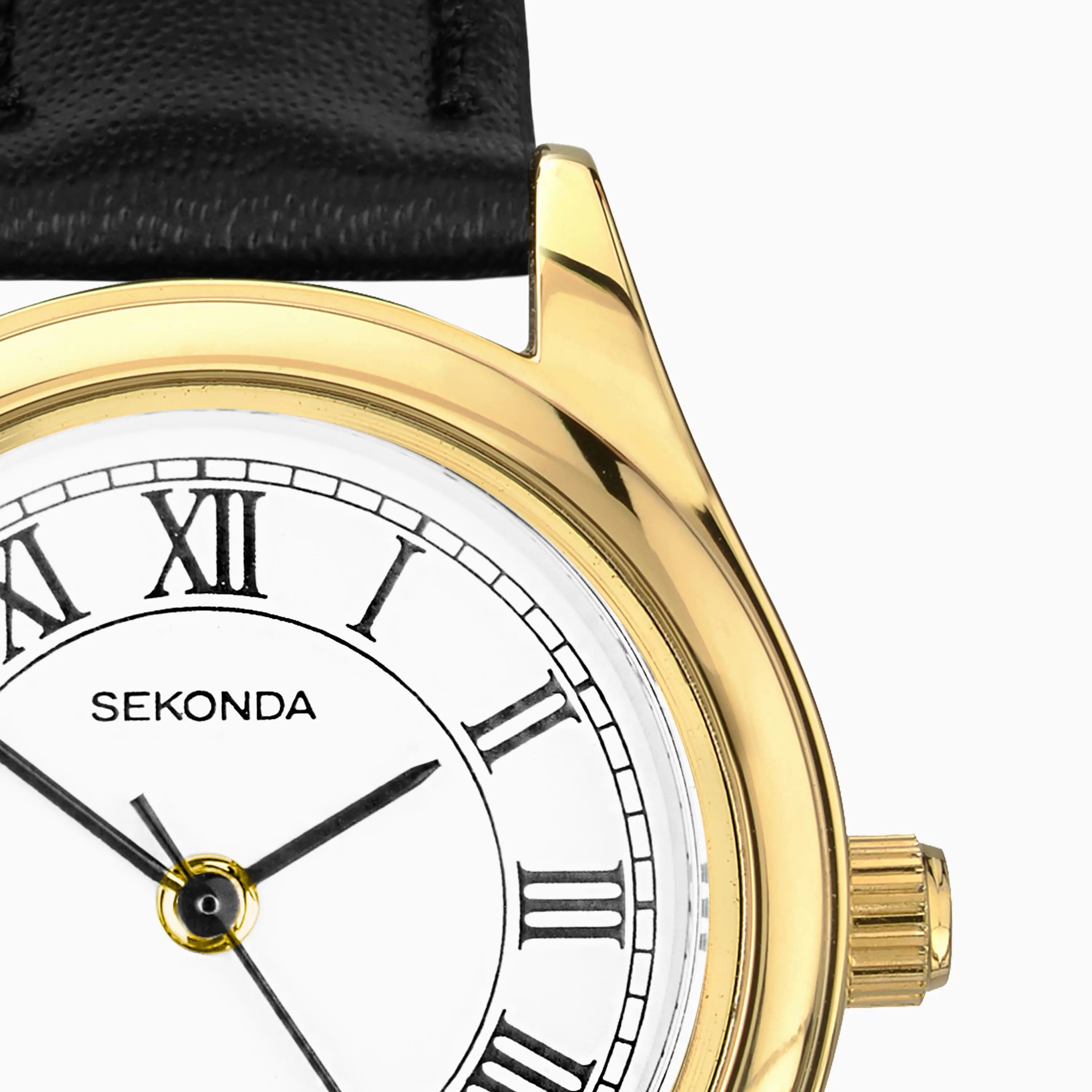 Sekonda Evans Ladies Watch | Gold Alloy Case & Black Leather Strap with White Dial | 40686