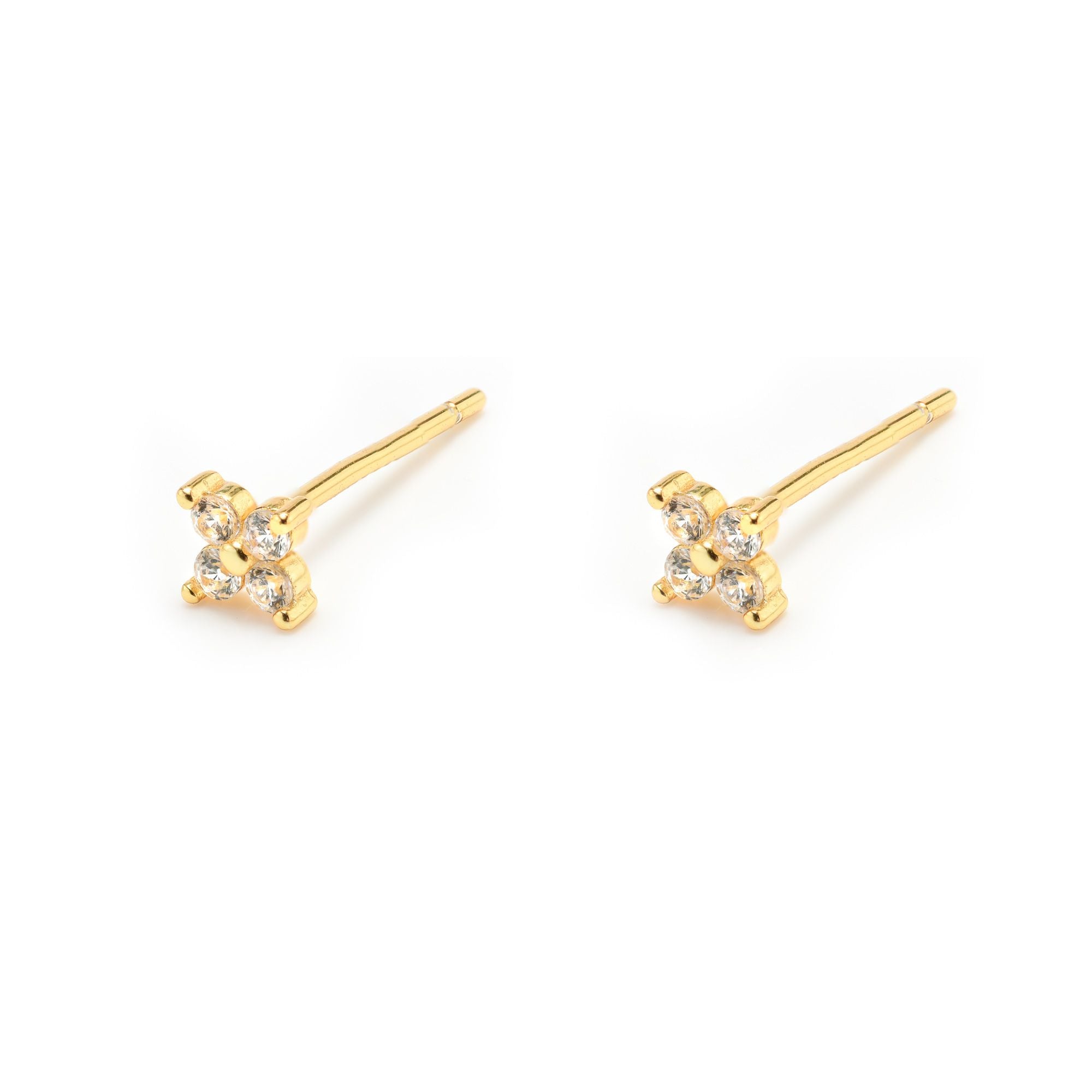 Gold Plated Cubic Zirconia Set Mini Flowers Stud Earrings