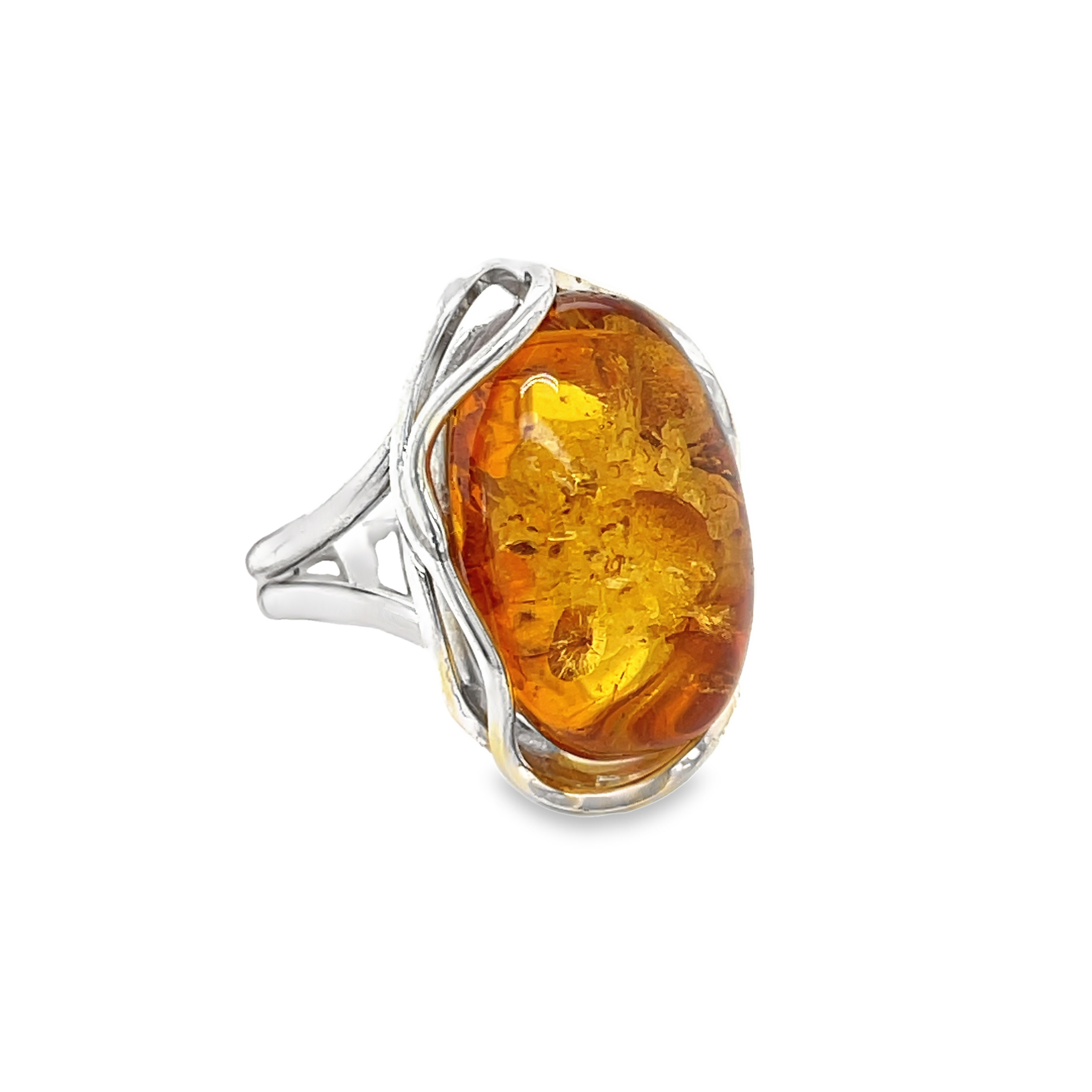 Sterling Silver Elegant Amber Dress Ring