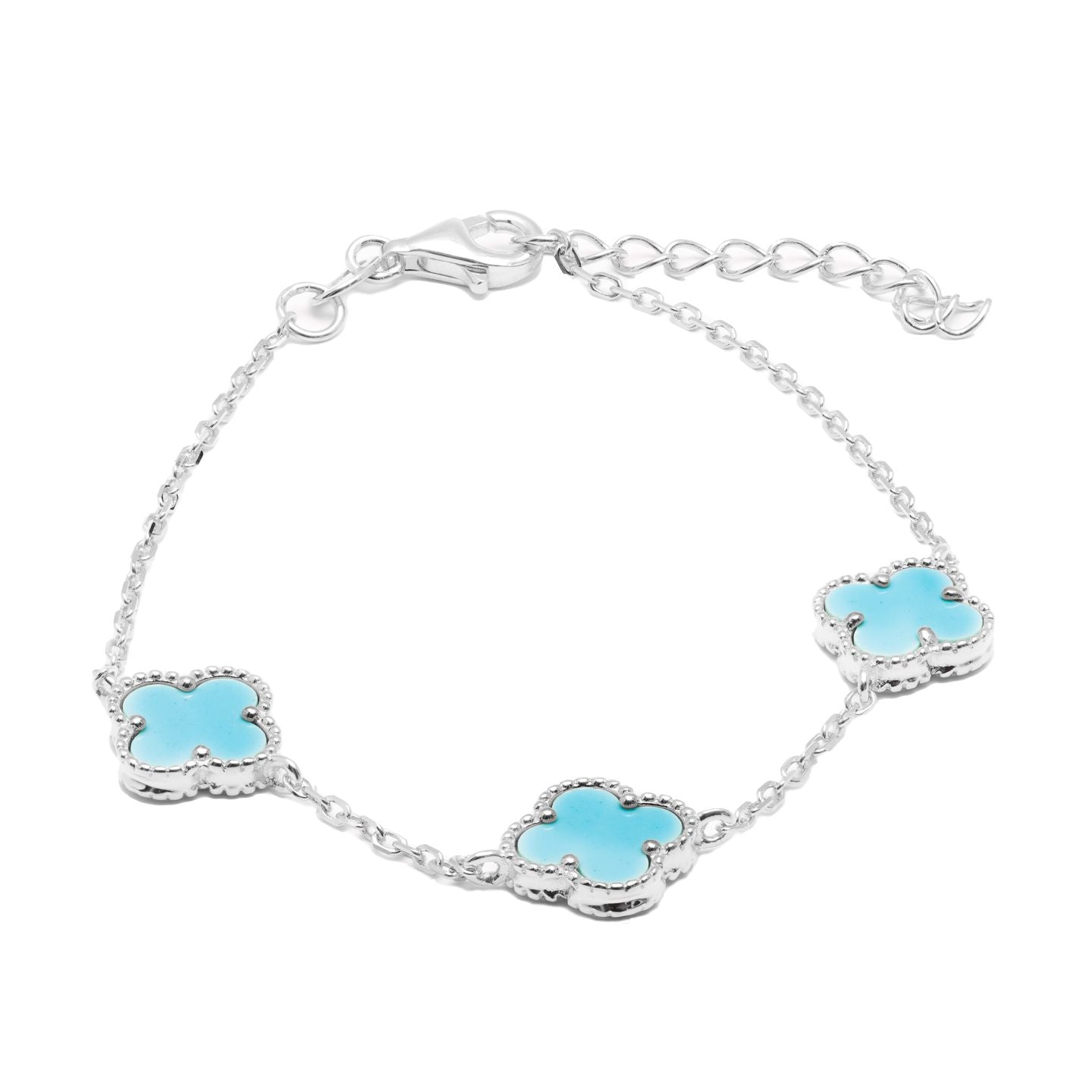 Sterling Silver Three Turquoise Flower Bracelet