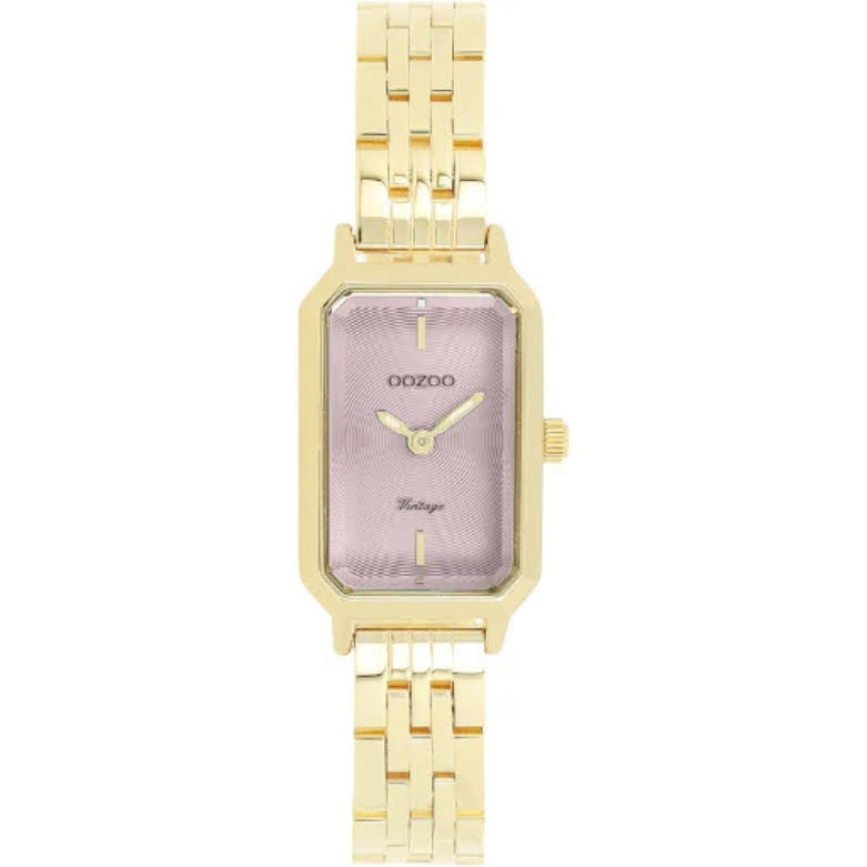 Oozoo Gold rectangle watch with pink face 22 x 19